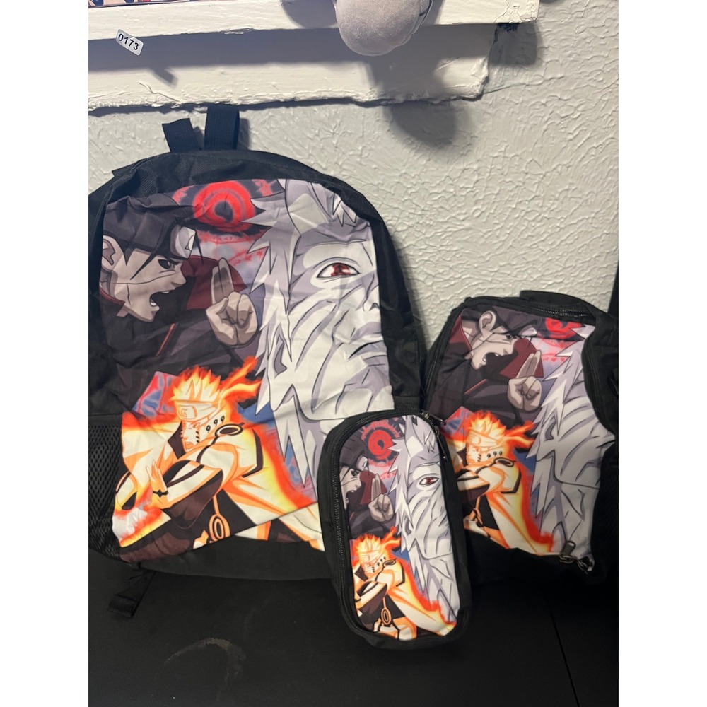 Naruto Shippuden 3pc Backpack Set Lunch Bag Pencil Case Itachi Obito Anime Black